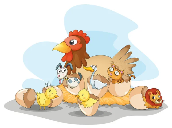 母鸡和动物 — 图库矢量图片