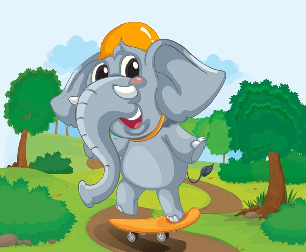 Ελέφαντα σε ένα skateboard — Διανυσματικό Αρχείο