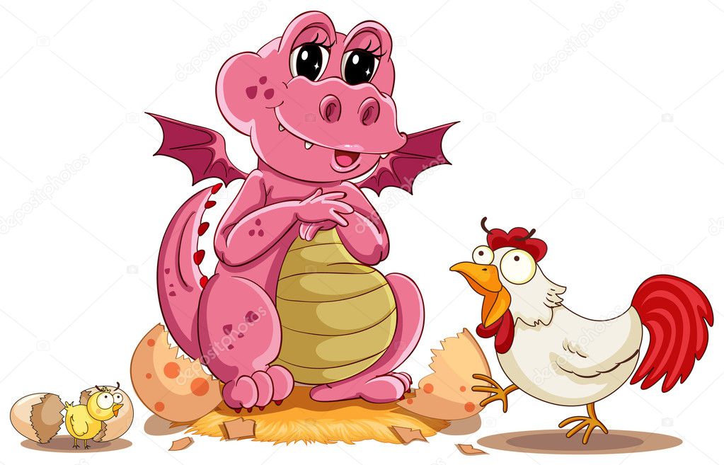 hen and baby dinosaur