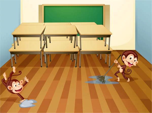 Affen putzen Klassenzimmer — Stockvektor
