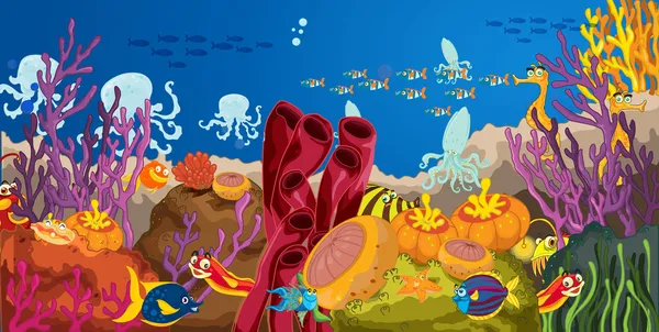 Χταπόδι και κοράλλια στο νερό — Διανυσματικό Αρχείο