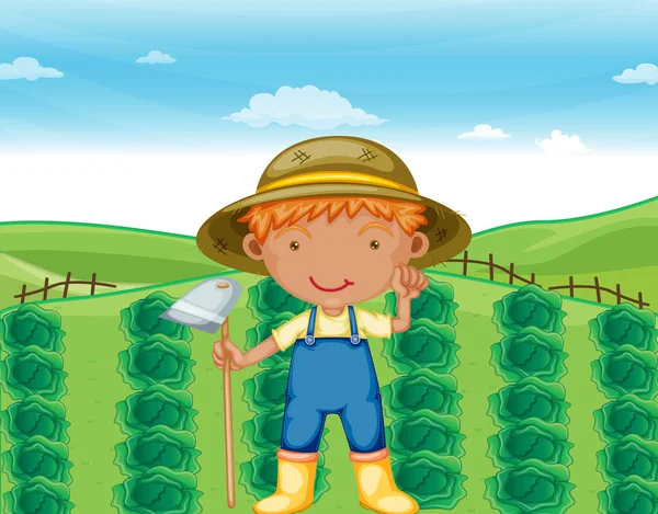 在农场工作的男孩 — 图库矢量图片