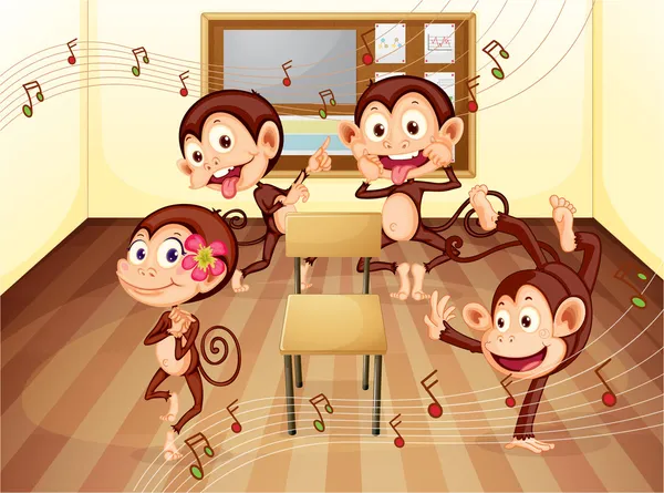 Monkeys in classroom — Stock Vector