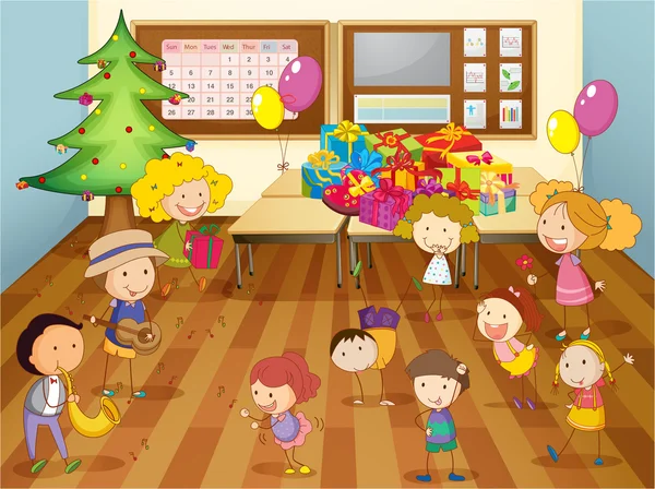 Τα παιδιά χορεύουν στην τάξη — Διανυσματικό Αρχείο