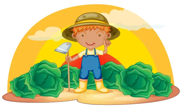 Junge arbeitet auf Bauernhöfen — Stockvektor