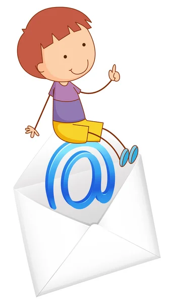 Een jongen zittend op mail omhullen — Stockvector
