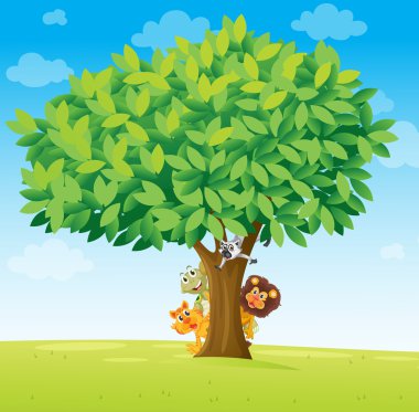 animals under tree clipart