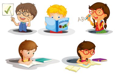 kids studying clipart