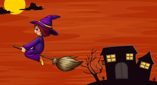 Witch flying on broom — Stock Vector