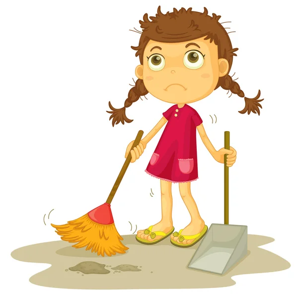 Menina limpeza chão — Vetor de Stock