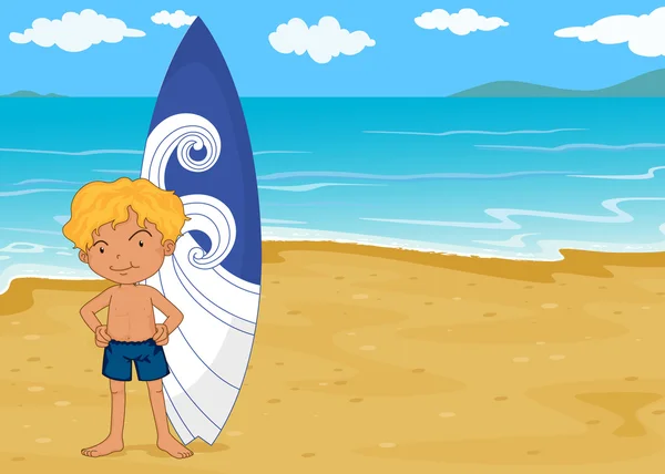 Ένα αγόρι με μαξιλάρι surf — Διανυσματικό Αρχείο