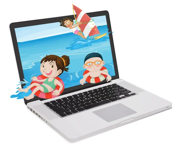 Laptop és a gyerekek — Stock Vector