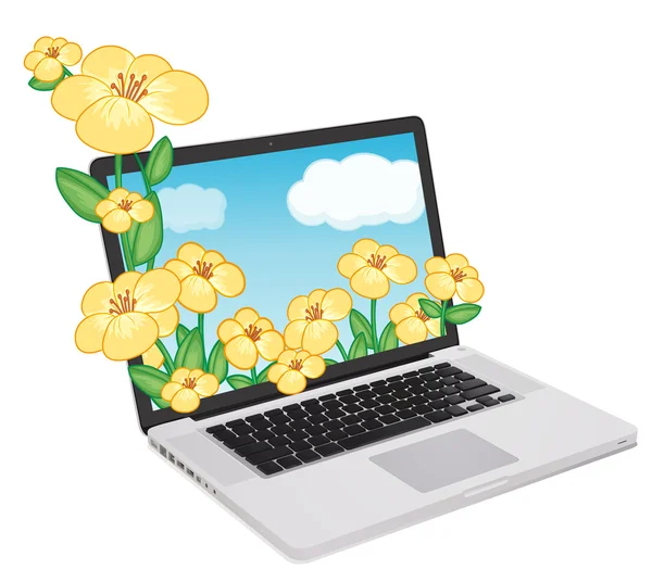 Laptop och blommor — Stock vektor