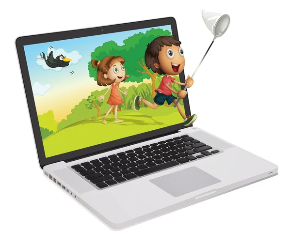 Laptop a děti — Stockový vektor
