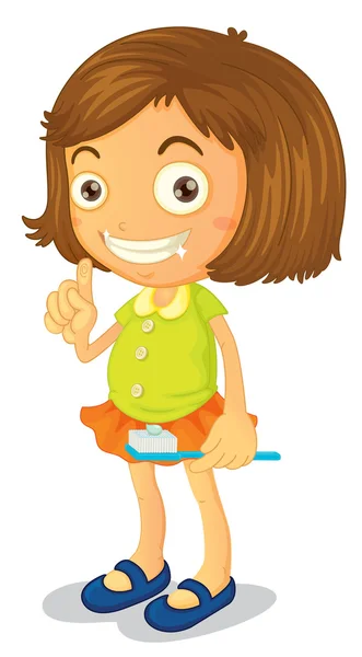 一个女孩刷牙 — 图库矢量图片