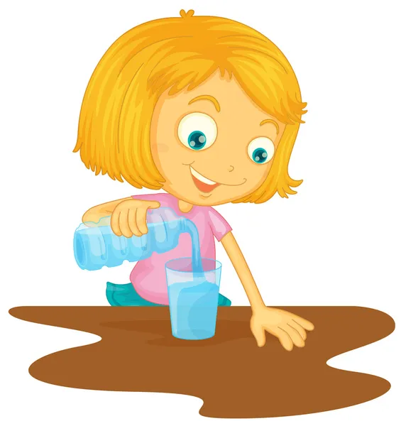 Ένα κορίτσι που χύνουν το νερό σε ποτήρι — Διανυσματικό Αρχείο
