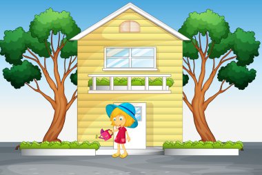 house and girl clipart