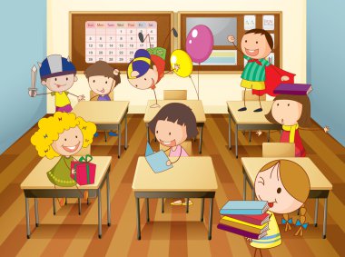 kids in classroom clipart