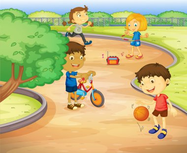Kids playing in garden clipart