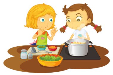 a girls cooking food clipart