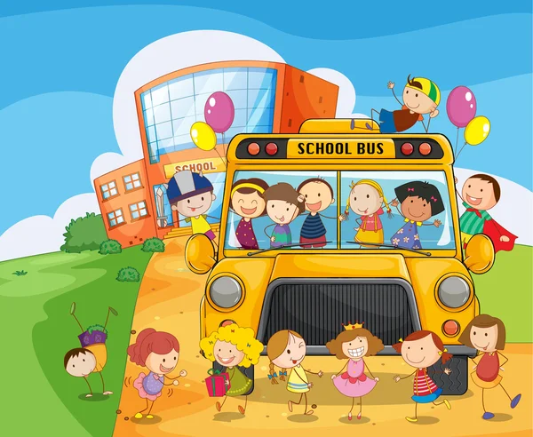 School school bus and kids — Stock Vector