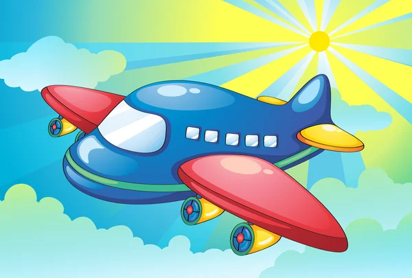 Repülőgép és fénysugarak az égen — Stock Vector