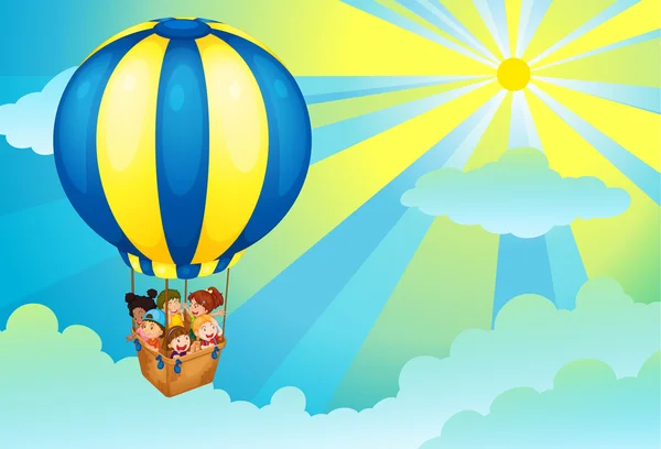 Kinderen in hete luchtballon — Stockvector