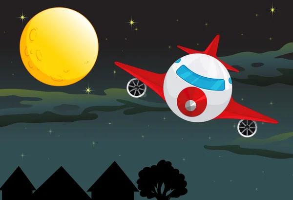 Une lune et un avion — Image vectorielle