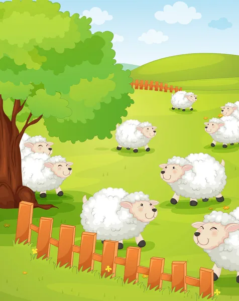 Lamb on green grass — Stock Vector