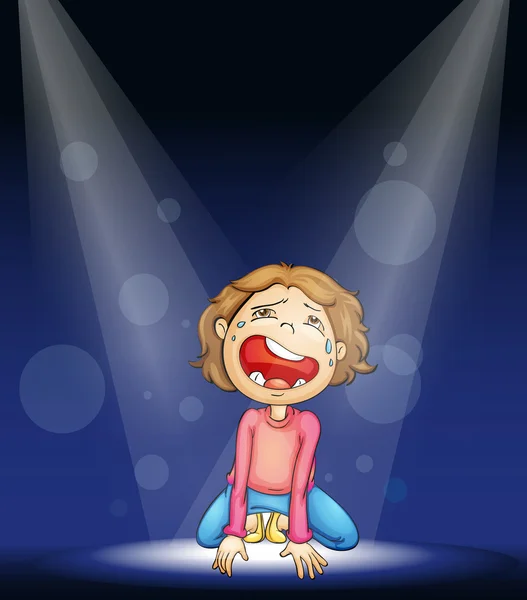 A boy crying on stage — Stock Vector