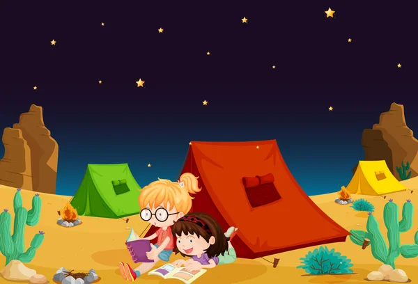 Namiot domu i dziewczyna czytanie książek — Wektor stockowy