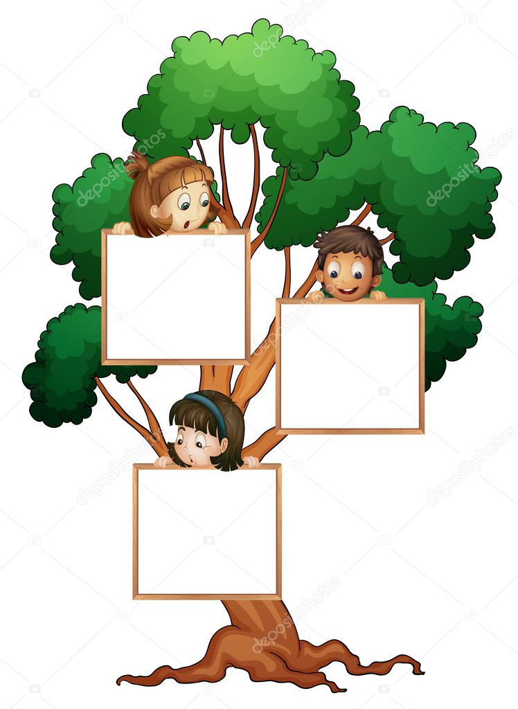 kids on the tree with white board