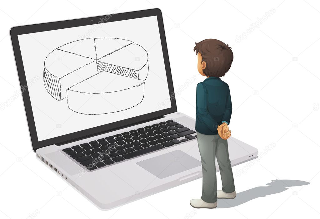 man looking at pie chart on computer screen