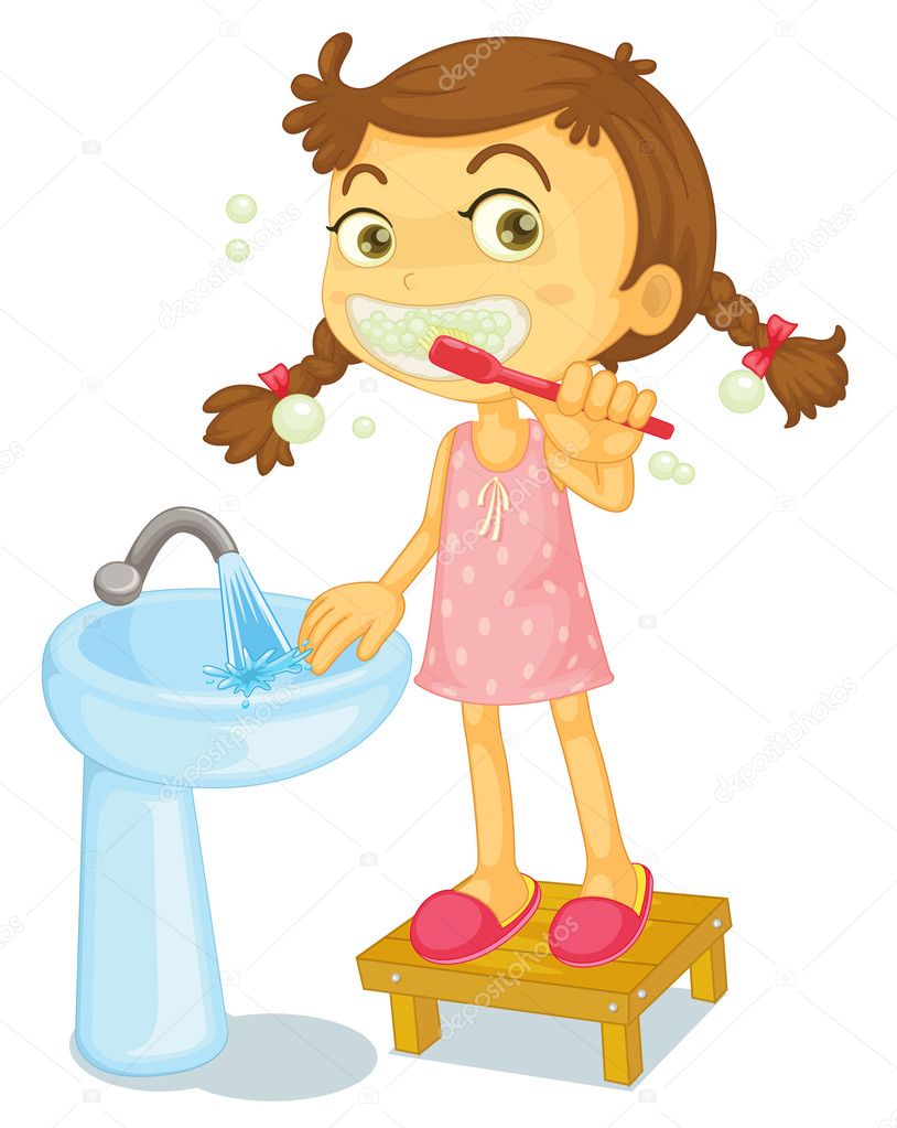 a girl brushing teeth