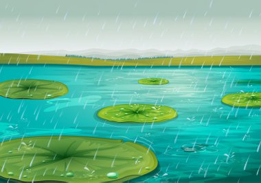 Rain on the pond clipart