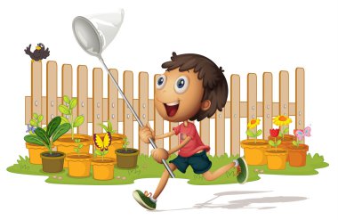 boy catching butterflies clipart