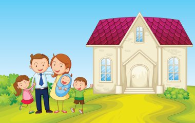 family infront of house clipart