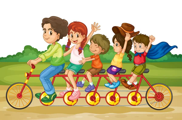Familia en bicicleta tándem — Vector de stock