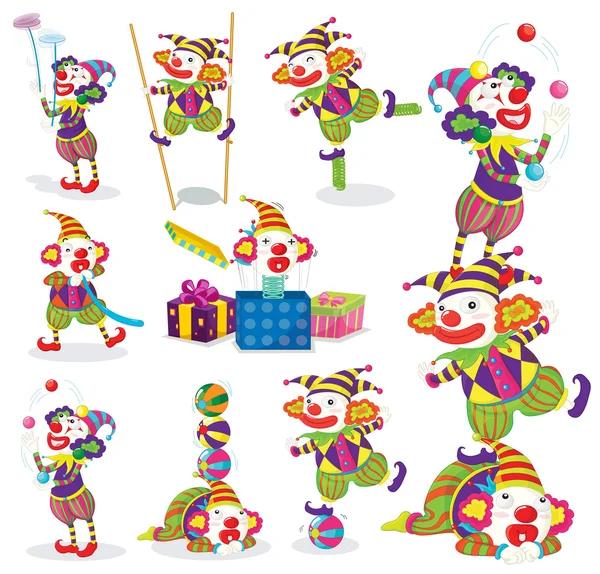 小丑的各种活动 — 图库矢量图片