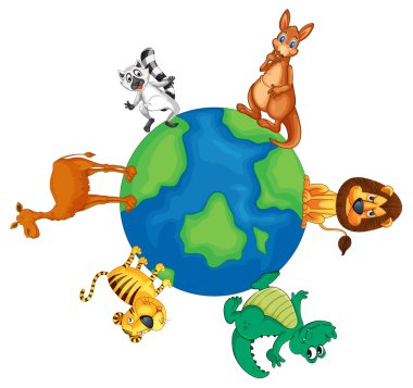 various animals on earth globe clipart