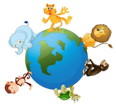 various animals on earth globe clipart