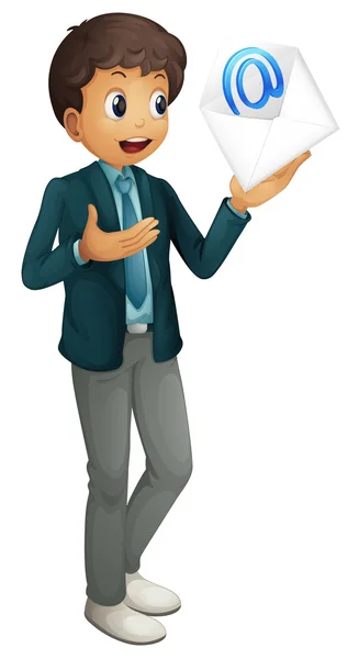 Un garçon tenant enveloppe de courrier — Image vectorielle