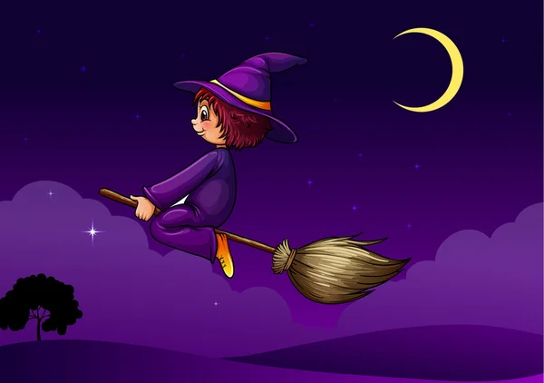 Witch on a broom — Stock Vector