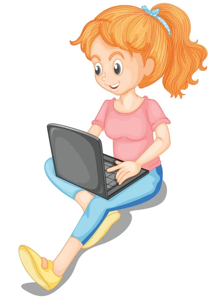 En flicka och laptop — Stock vektor