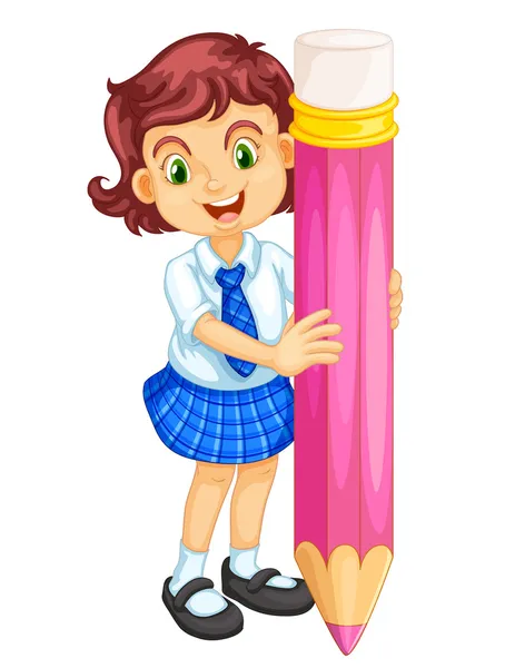 Una chica sosteniendo un lápiz — Vector de stock