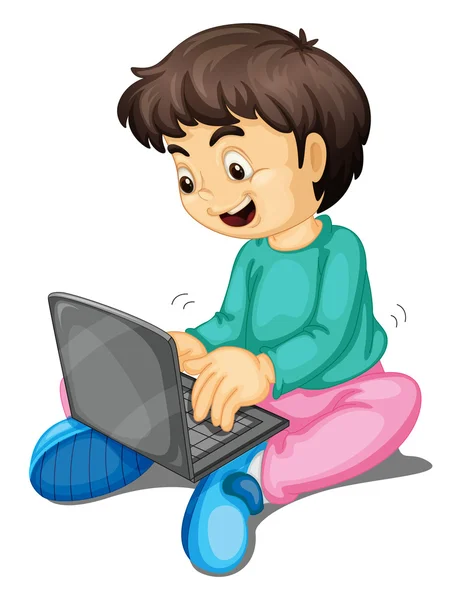 Мальчик и ноутбук — стоковый вектор