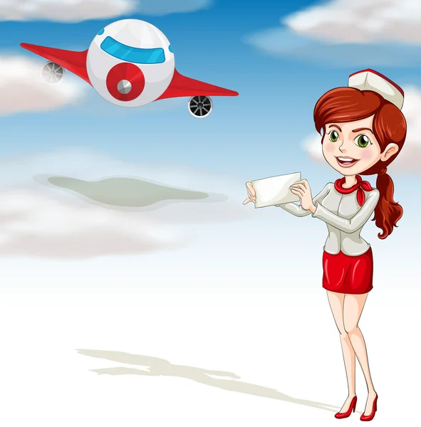 Vliegtuig en meisje — Stockvector