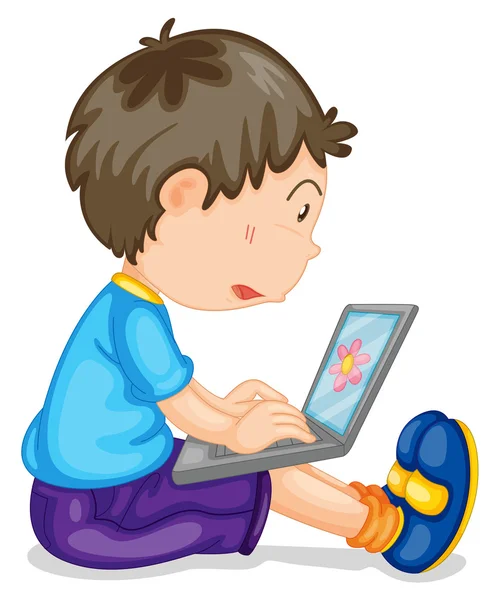En pojke och laptop — Stock vektor