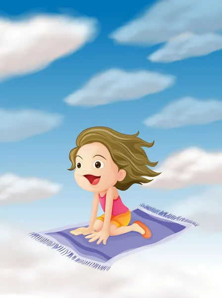 A girl flying on mat — Stock Vector