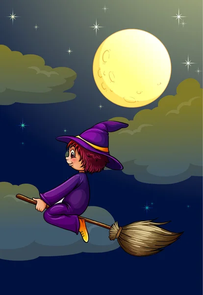 扫帚上的女巫 — 图库矢量图片